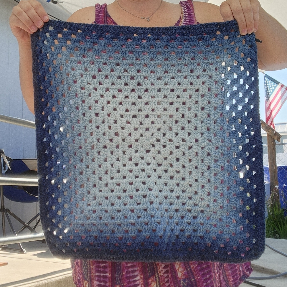 Baby Blanket - Crochet Blue Gradient Granny Square Blanket